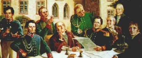 Clausewitz drinking with other Prussian leaders in 1815